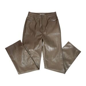 PACSU 90s Boyfriend Faux Leather Pants Beige Straight Leg Women Size 25